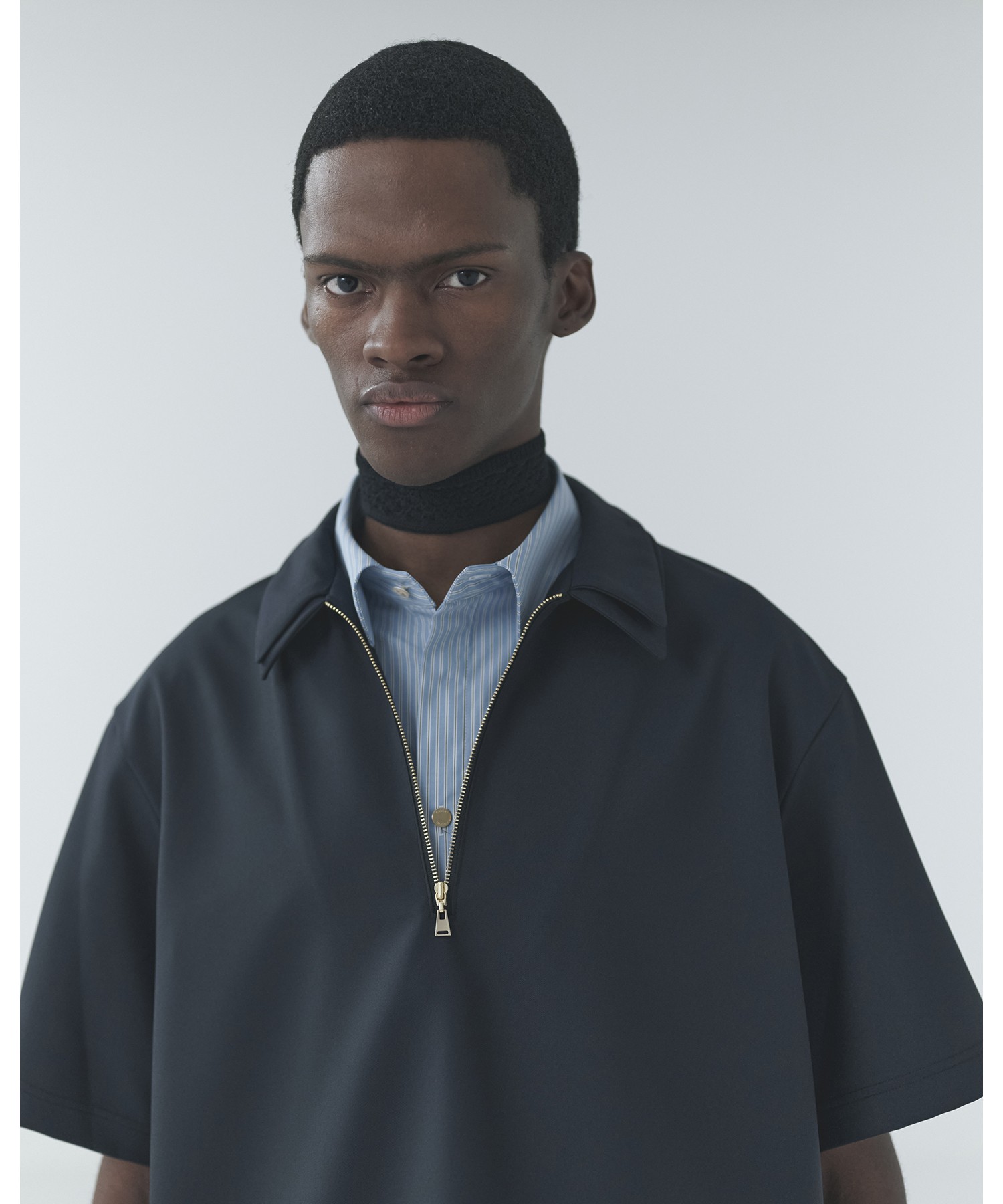 Dry Gabardine Layered collar Half Zip Shirt