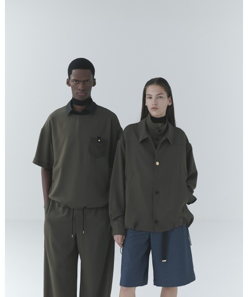 Dry Stretch Cloth Drawstring Shirt Jacket