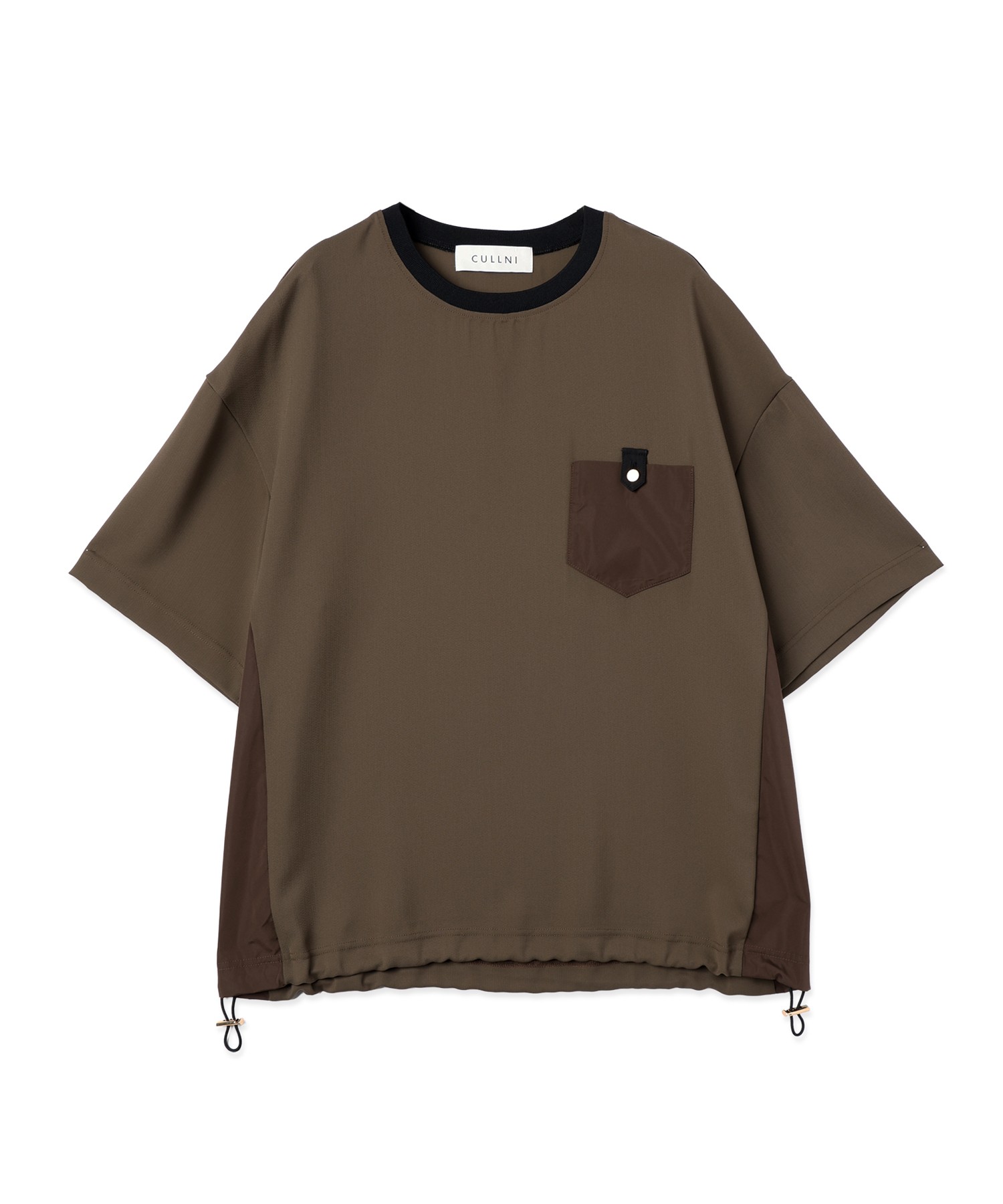 Dry Stretch Cloth Contrast Panel Short Sleeve Pullover