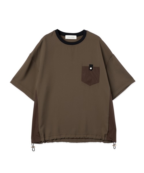 Dry Stretch Cloth Contrast Panel Short Sleeve Pullover