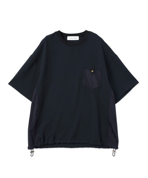 Dry Stretch Cloth Contrast Panel Short Sleeve Pullover