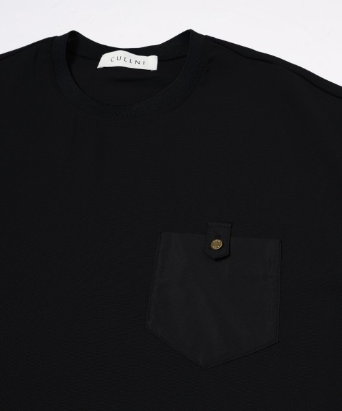 Dry Stretch Cloth Contrast Panel Short Sleeve Pullover