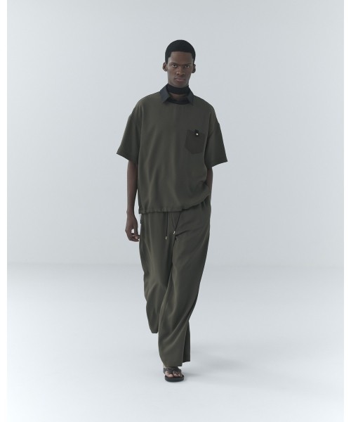 Dry Stretch Cloth Contrast Panel Short Sleeve Pullover