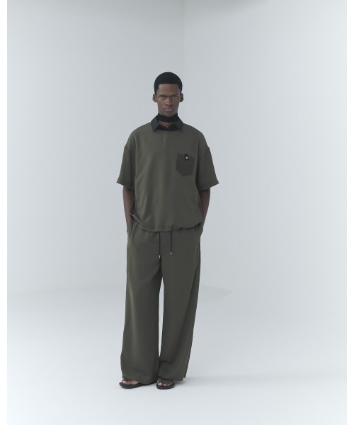 Dry Stretch Cloth Contrast Panel Short Sleeve Pullover