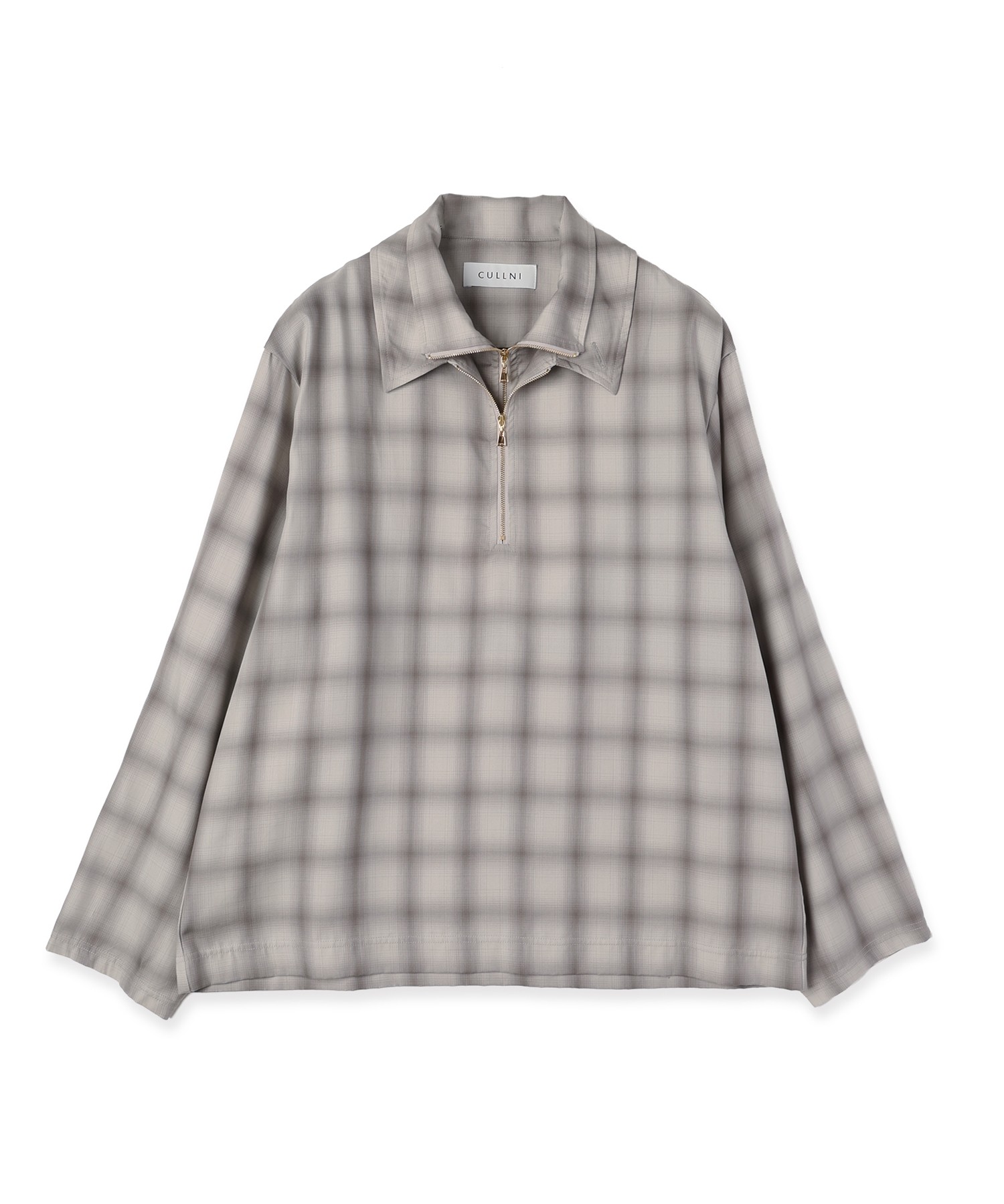 Ombre Check Half Zip Layerd Collar Pullover