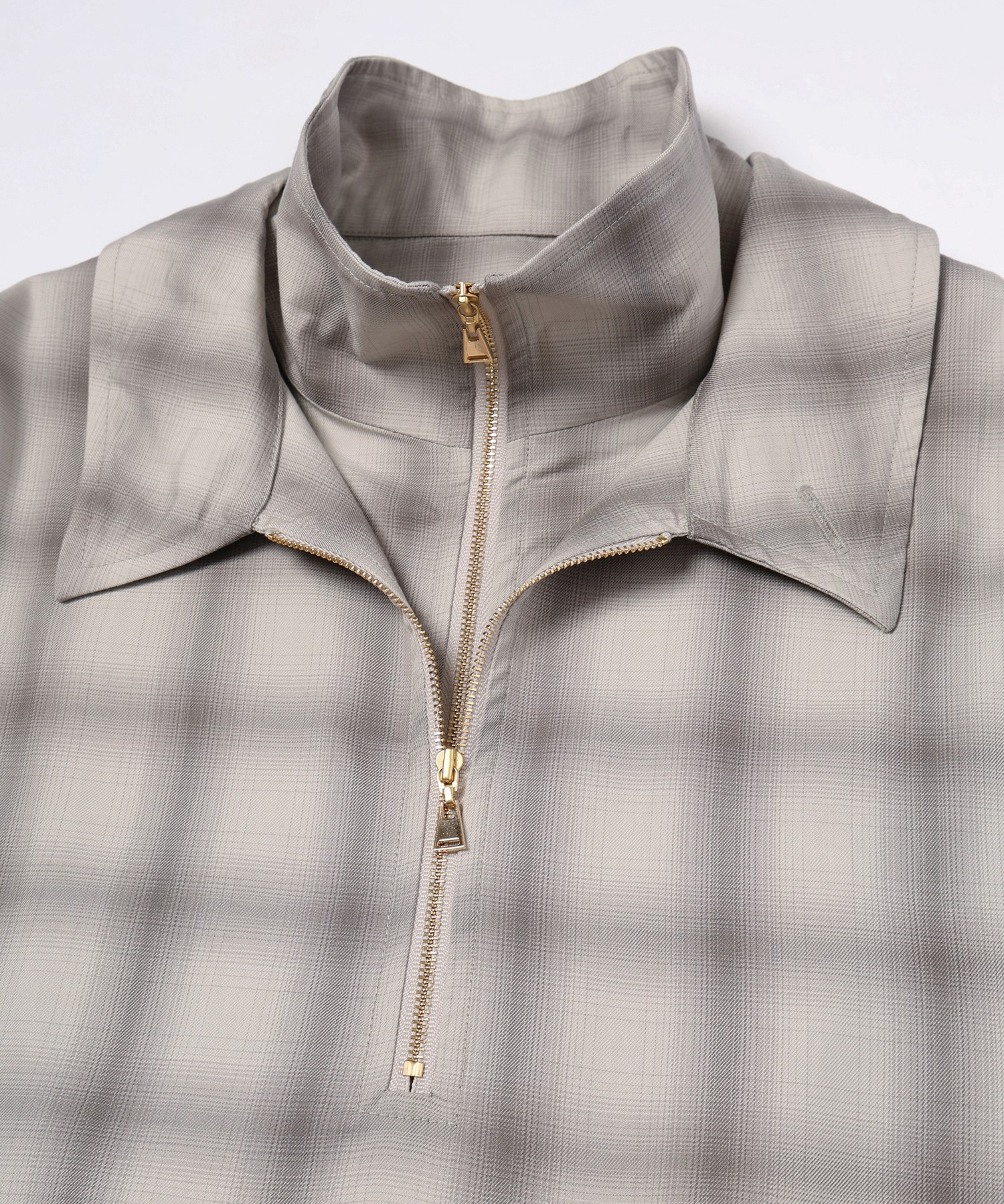 Ombre Check Half Zip Layerd Collar Pullover