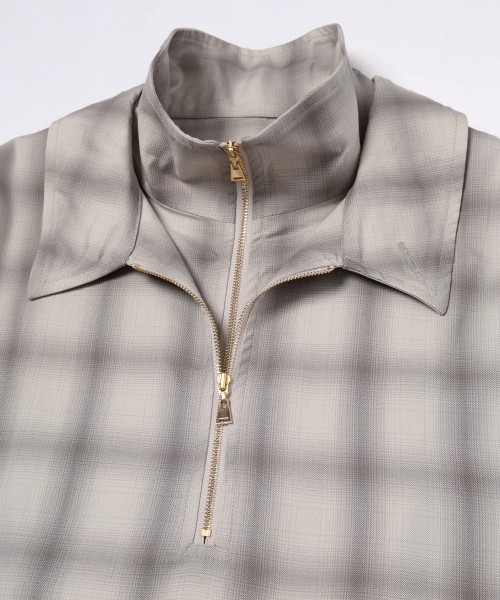 Ombre Check Half Zip Layerd Collar Pullover