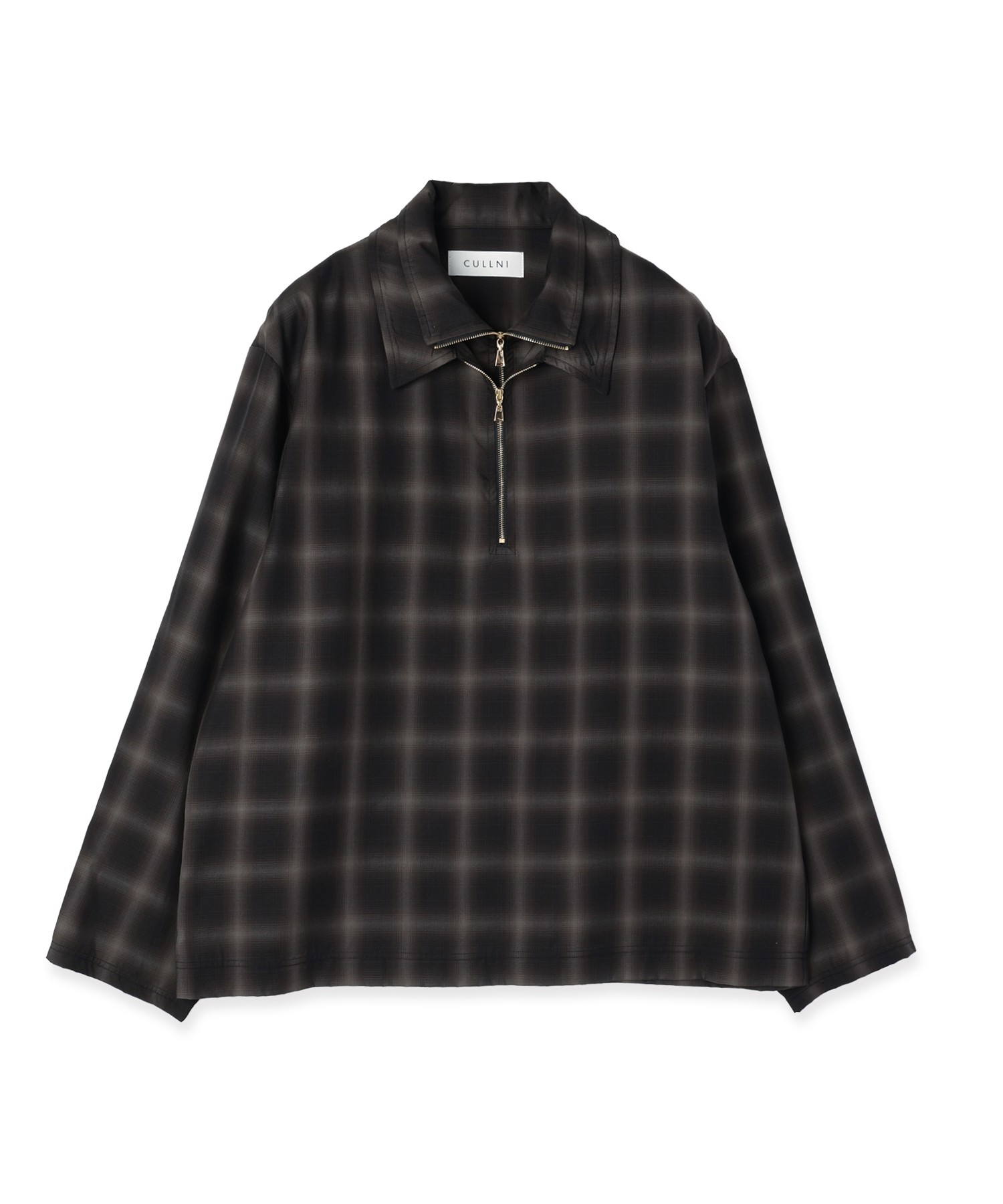 Ombre Check Half Zip Layerd Collar Pullover