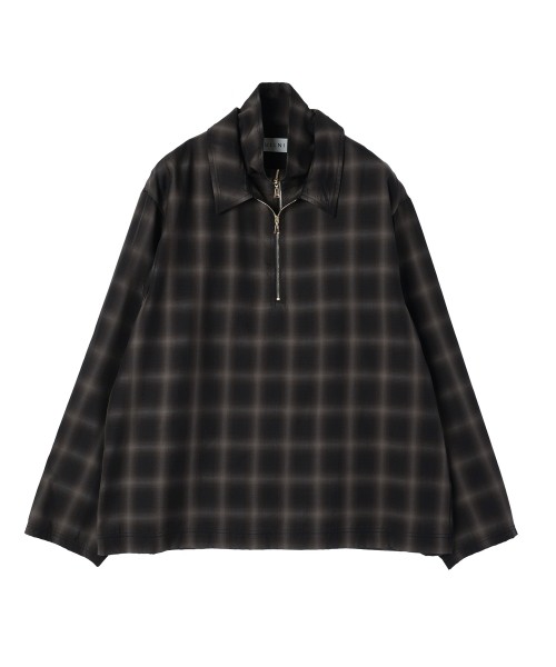 Ombre Check Half Zip Layerd Collar Pullover