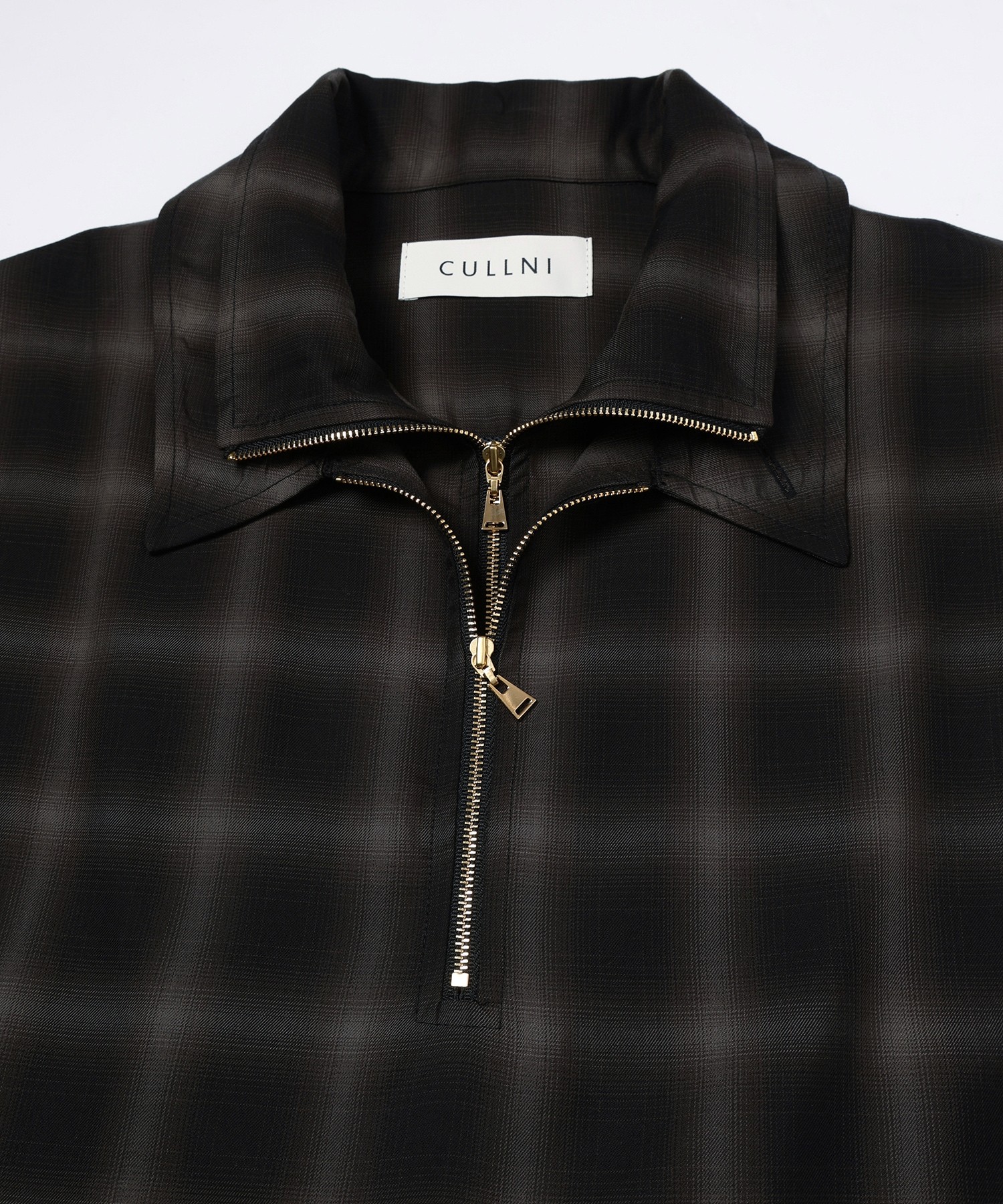 Ombre Check Half Zip Layerd Collar Pullover