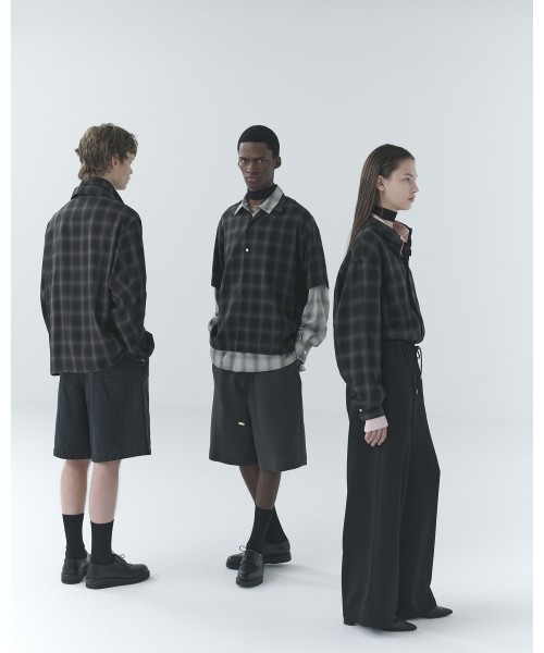 Ombre Check Half Zip Layerd Collar Pullover