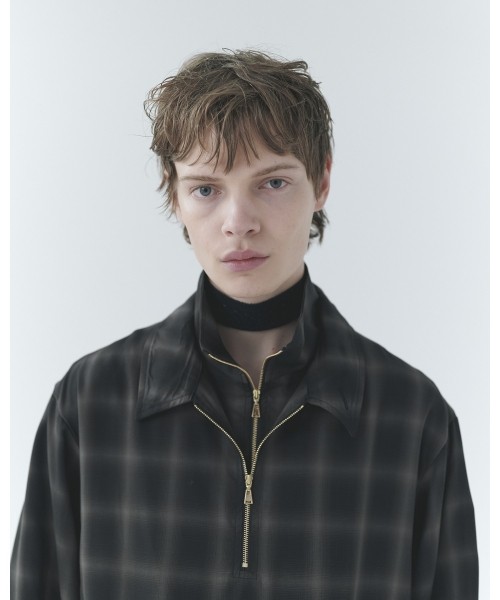 Ombre Check Half Zip Layerd Collar Pullover