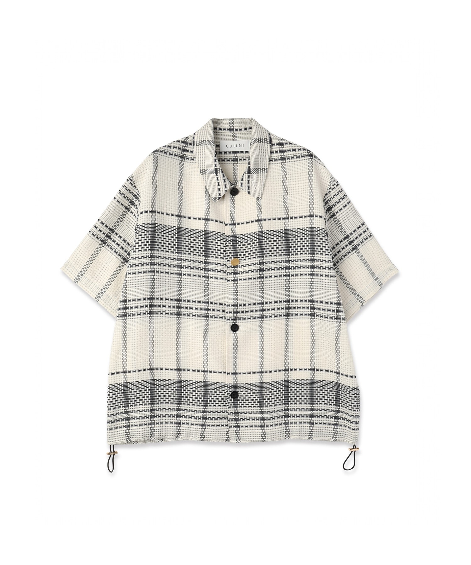 Sheer Tile Check Drawstring Short Sleeve Shirt
