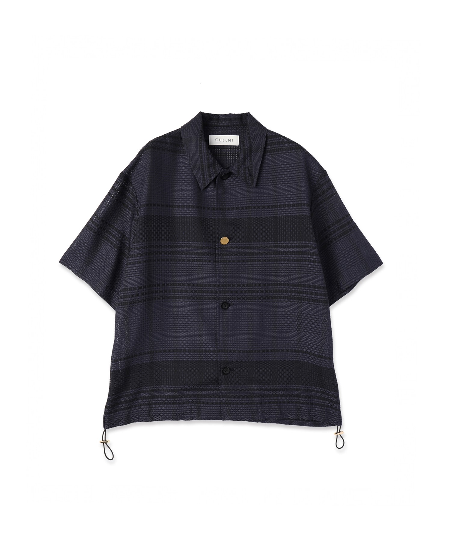 Sheer Tile Check Drawstring Short Sleeve Shirt