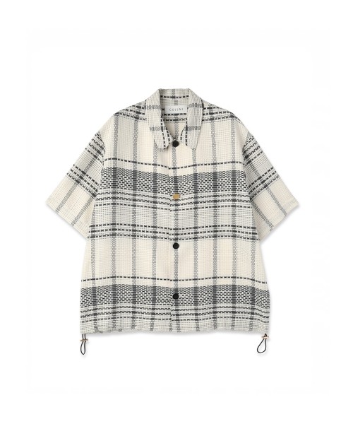 Sheer Tile Check Drawstring Short Sleeve Shirt