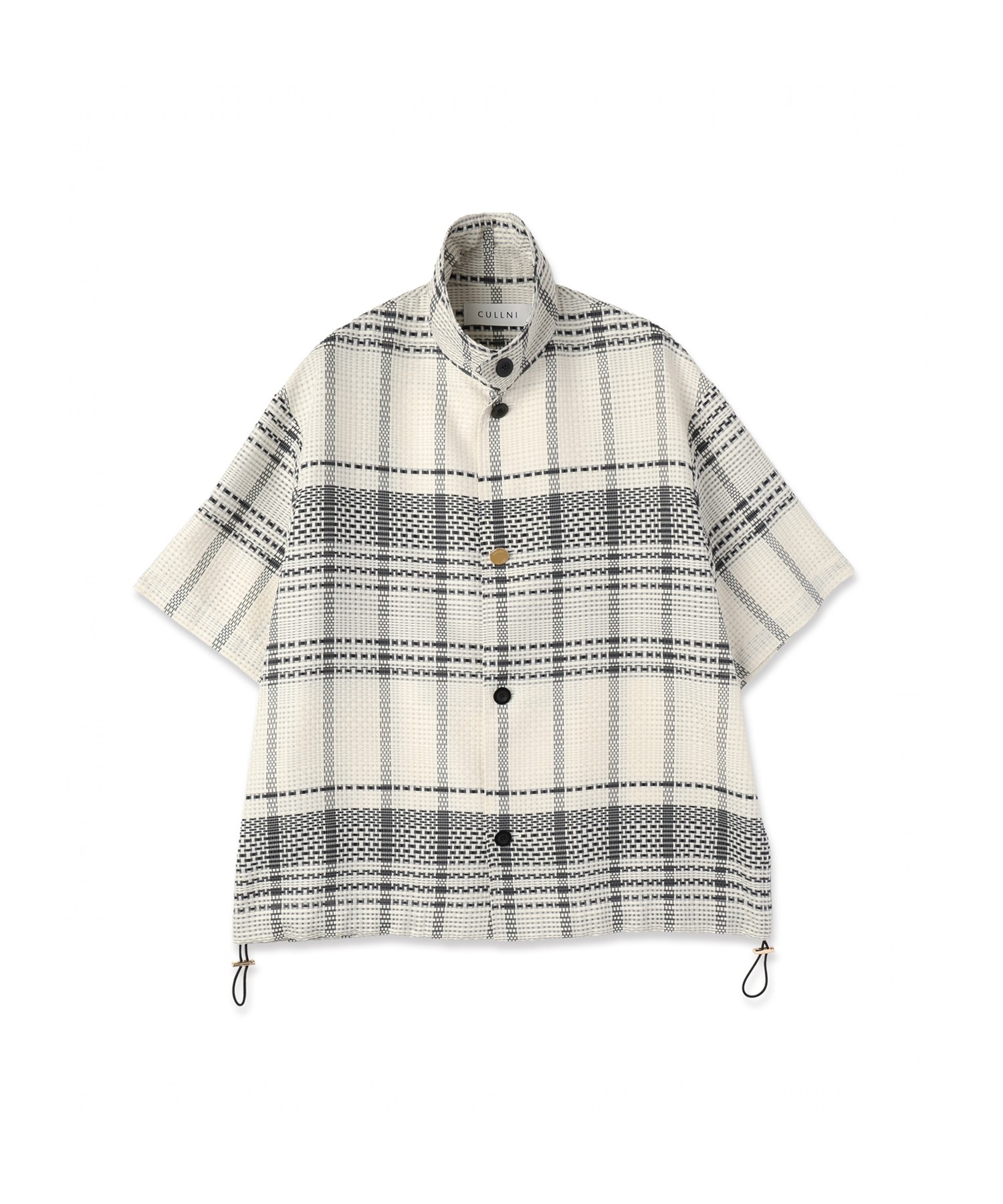 Sheer Tile Check Drawstring Short Sleeve Shirt