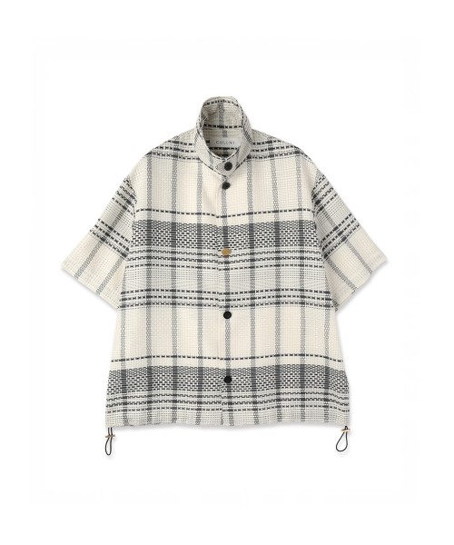 Sheer Tile Check Drawstring Short Sleeve Shirt
