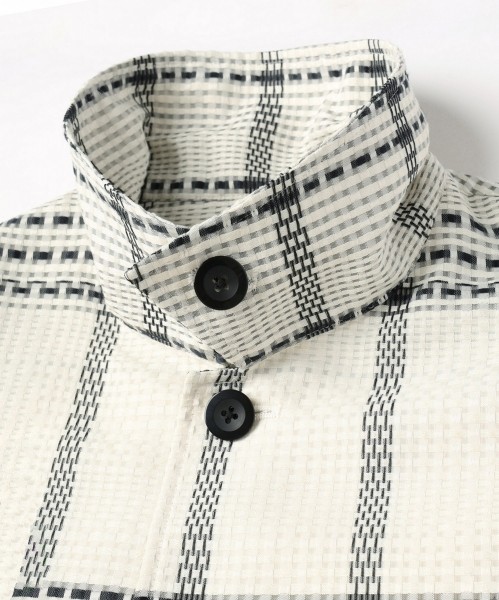 Sheer Tile Check Drawstring Short Sleeve Shirt