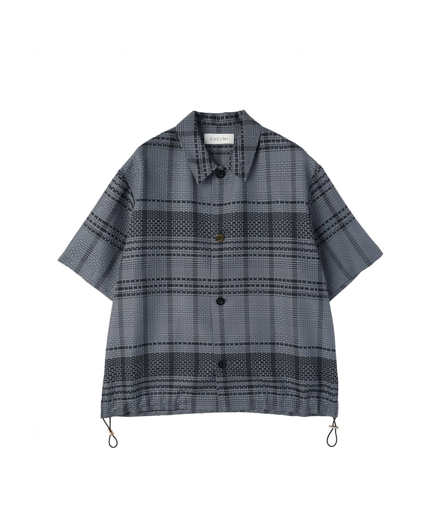 Sheer Tile Check Drawstring Short Sleeve Shirt