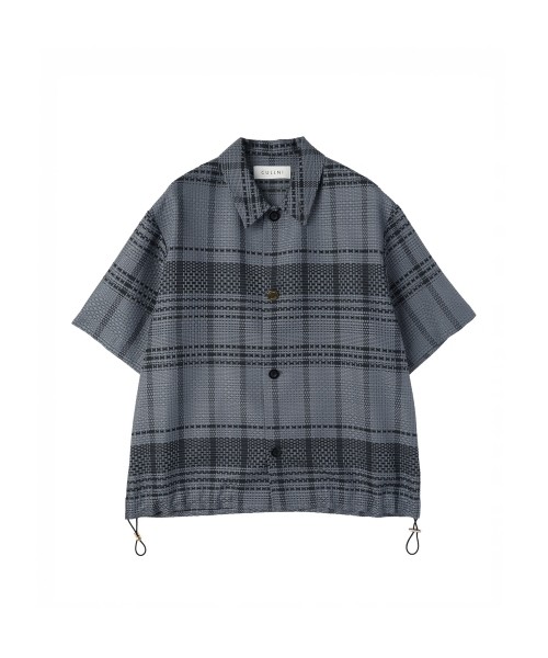 Sheer Tile Check Drawstring Short Sleeve Shirt