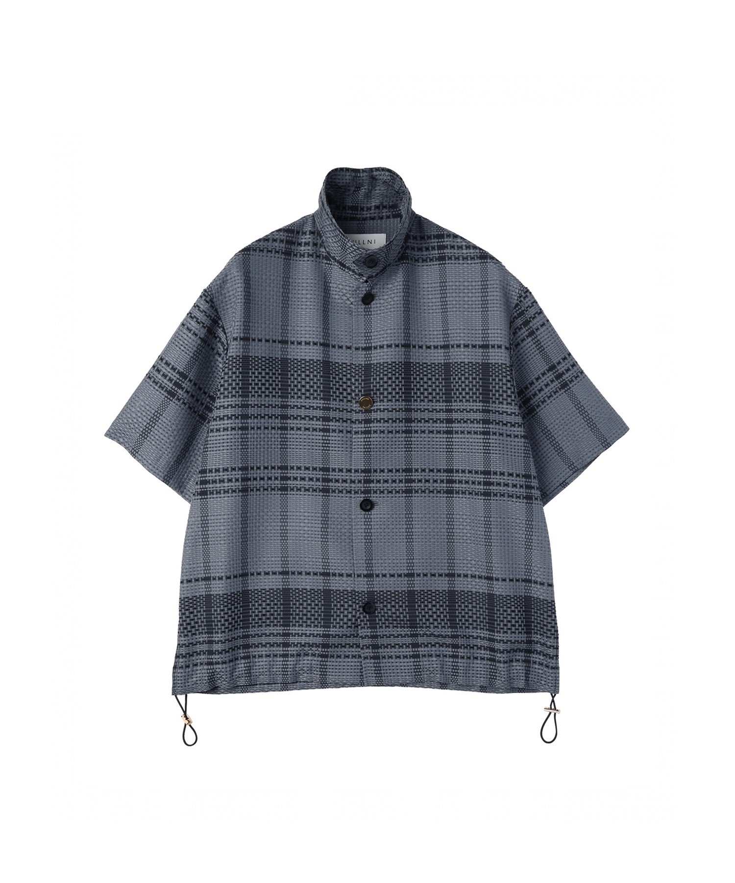 Sheer Tile Check Drawstring Short Sleeve Shirt