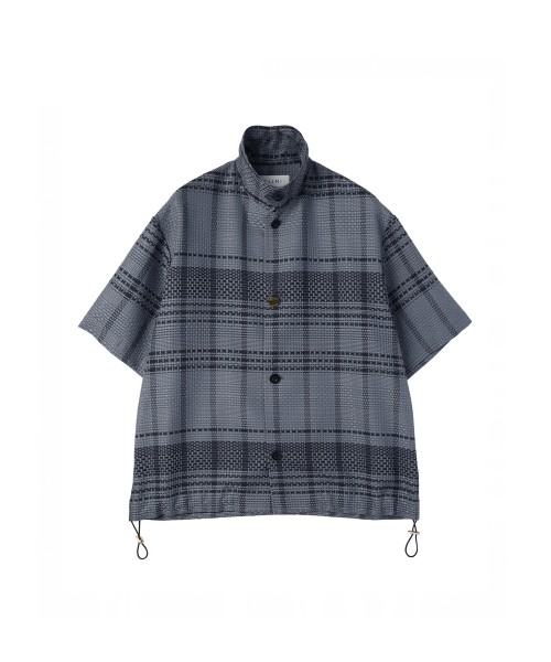 Sheer Tile Check Drawstring Short Sleeve Shirt