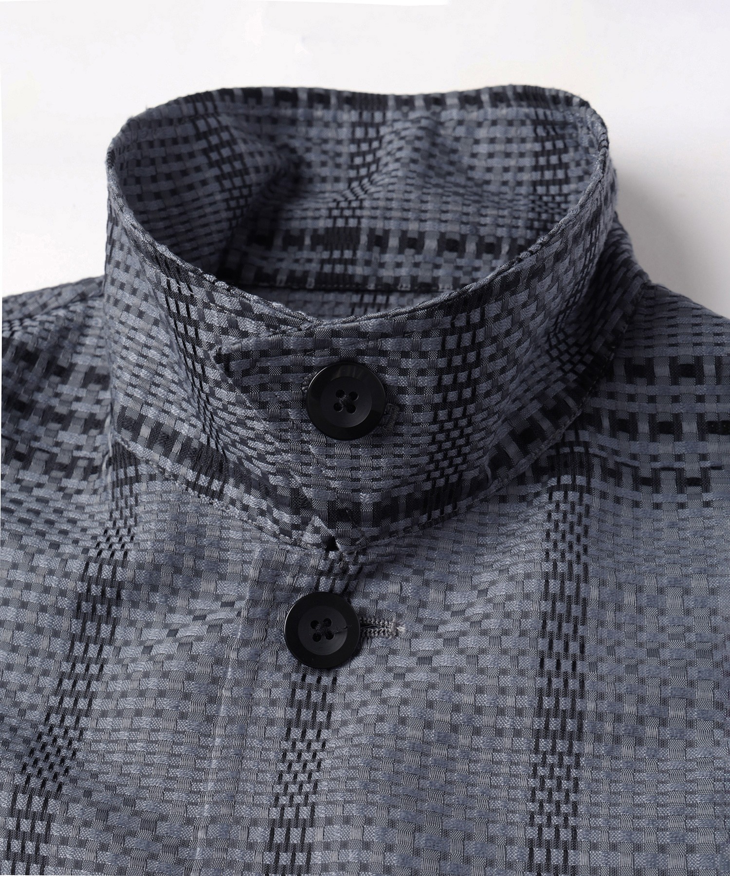 Sheer Tile Check Drawstring Short Sleeve Shirt