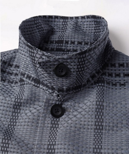 Sheer Tile Check Drawstring Short Sleeve Shirt