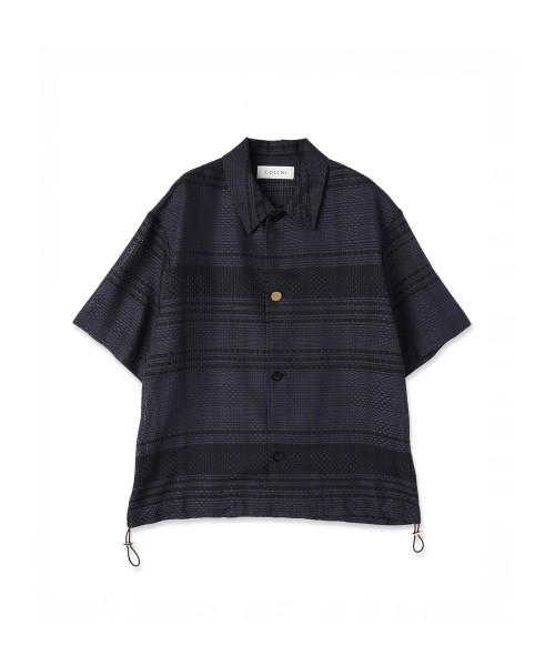 Sheer Tile Check Drawstring Short Sleeve Shirt