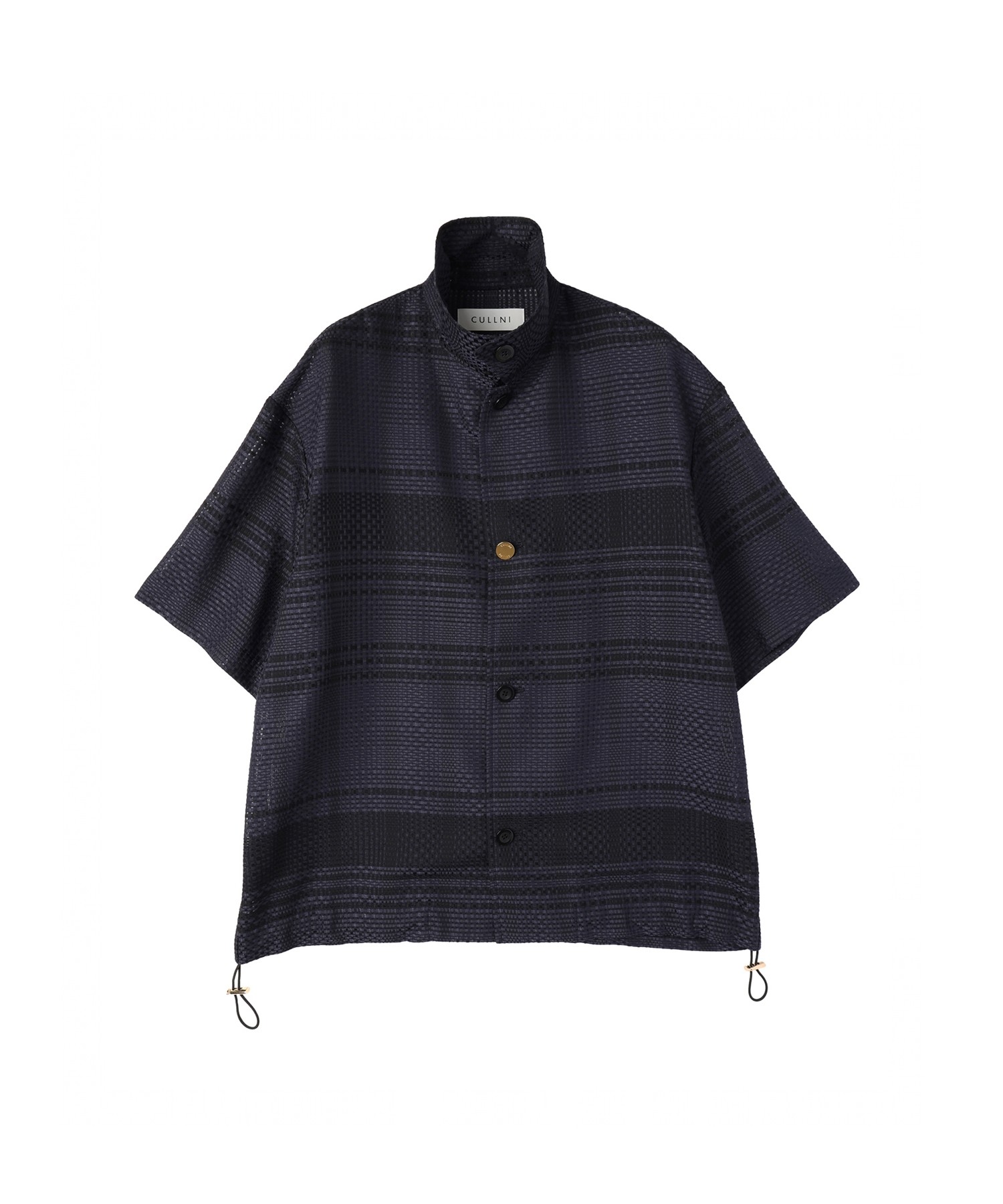 Sheer Tile Check Drawstring Short Sleeve Shirt