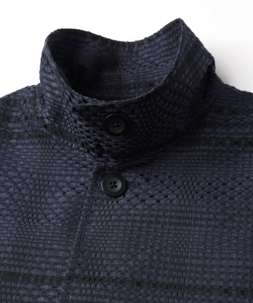 Sheer Tile Check Drawstring Short Sleeve Shirt