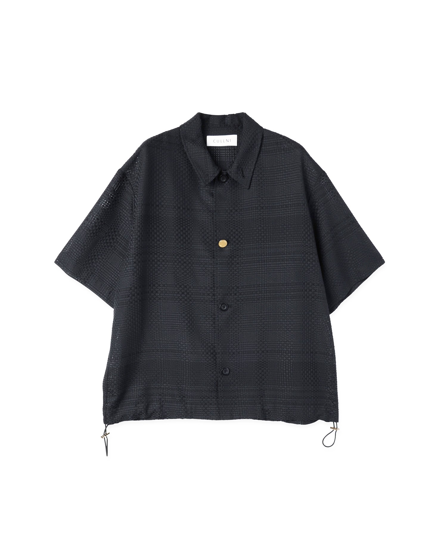 Sheer Tile Check Drawstring Short Sleeve Shirt