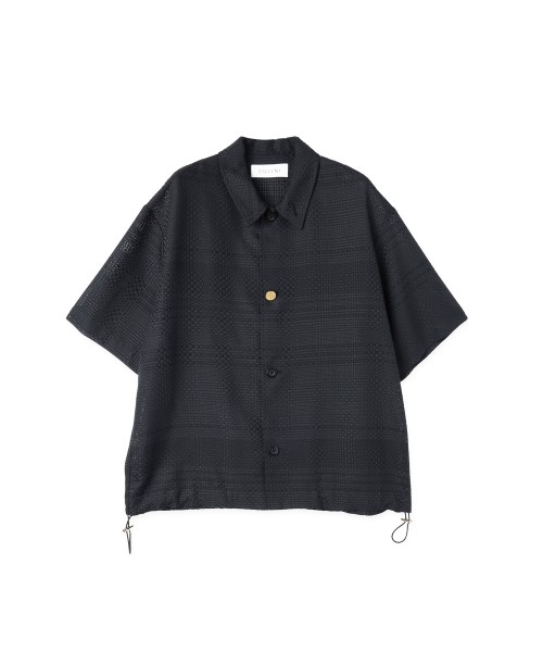 Sheer Tile Check Drawstring Short Sleeve Shirt