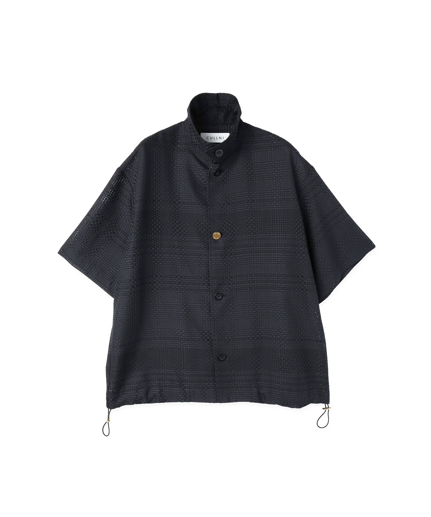 Sheer Tile Check Drawstring Short Sleeve Shirt