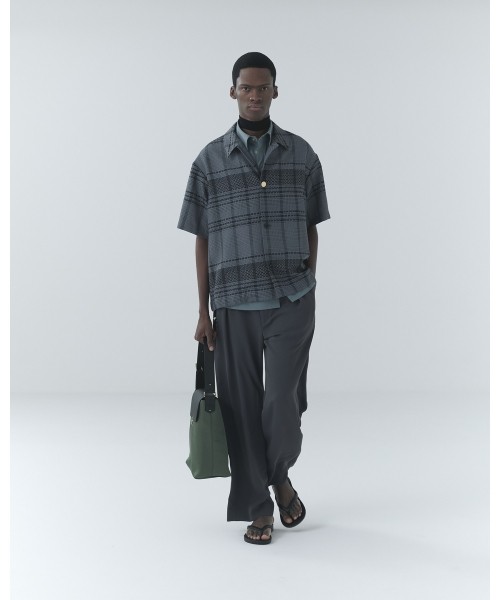 Sheer Tile Check Drawstring Short Sleeve Shirt