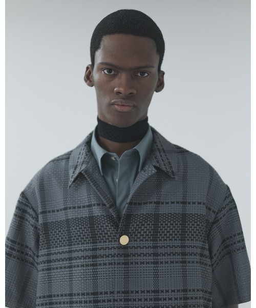 Sheer Tile Check Drawstring Short Sleeve Shirt