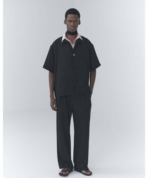 Dry Stretch Cloth Drawstring Short Sleeve Shirt