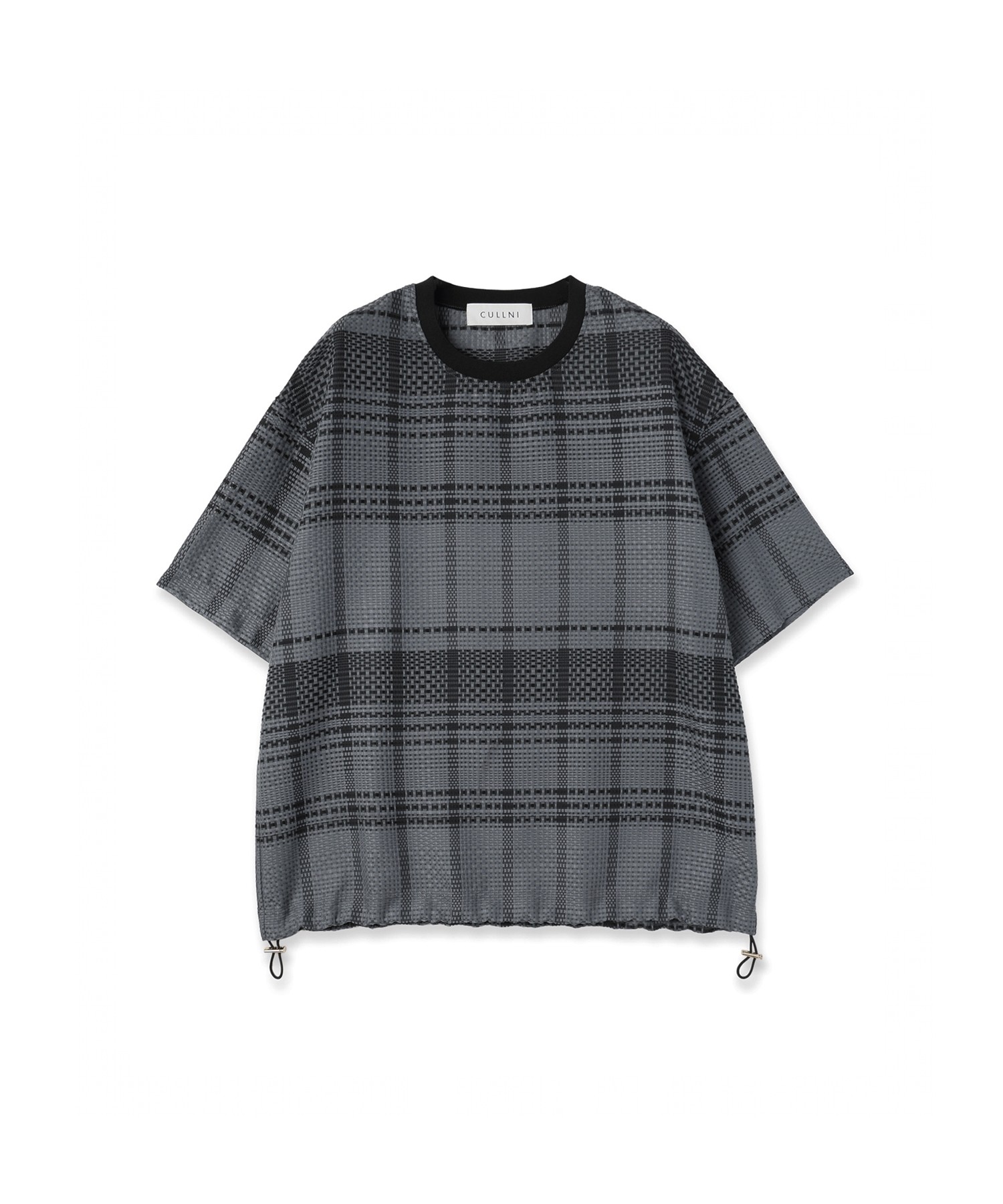 Sheer Tile Check Drawstring Short Sleeve Pullover