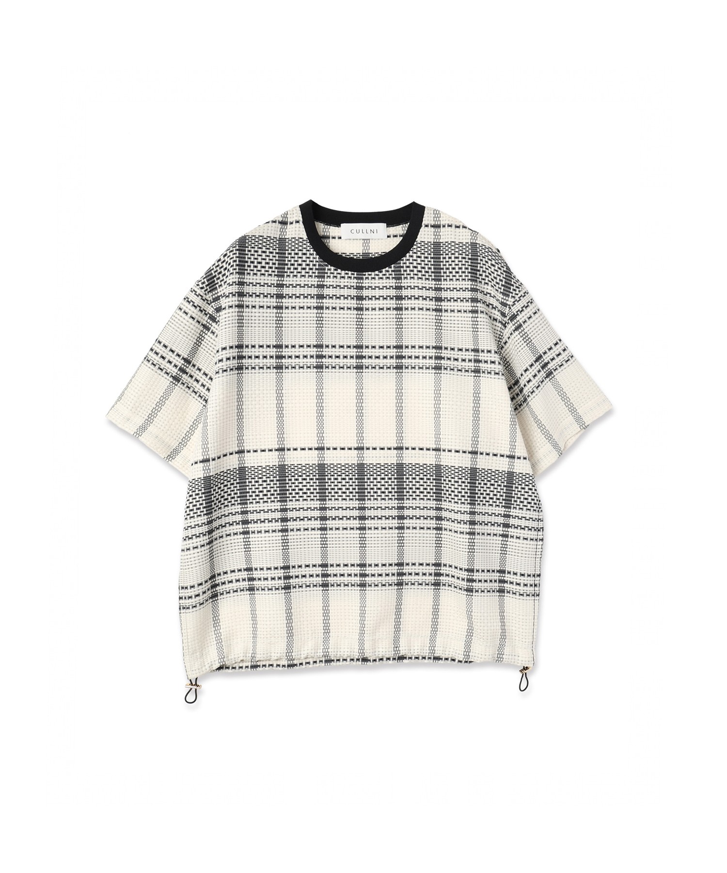 Sheer Tile Check Drawstring Short Sleeve Pullover