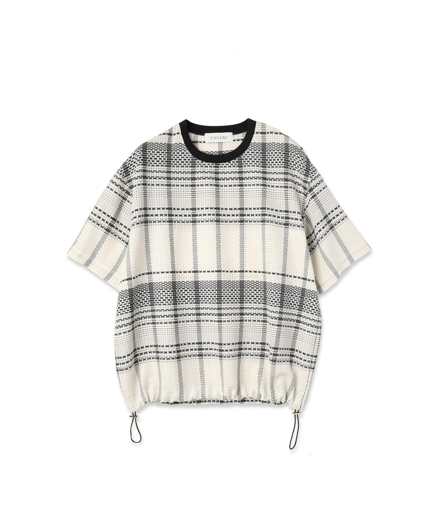 Sheer Tile Check Drawstring Short Sleeve Pullover