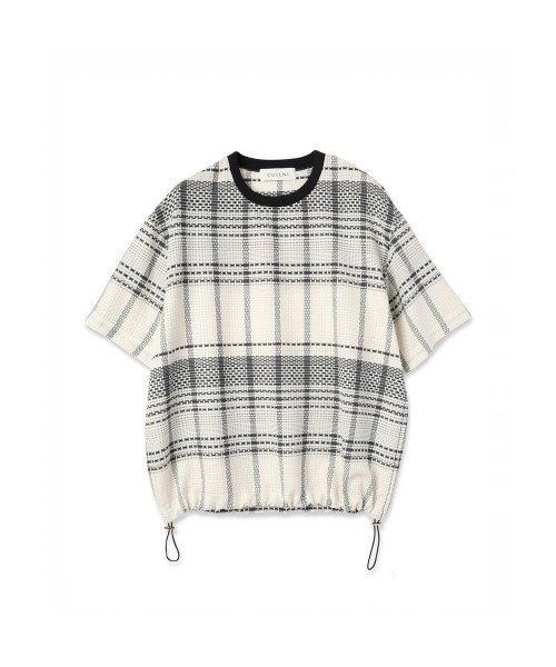 Sheer Tile Check Drawstring Short Sleeve Pullover