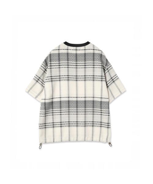 Sheer Tile Check Drawstring Short Sleeve Pullover