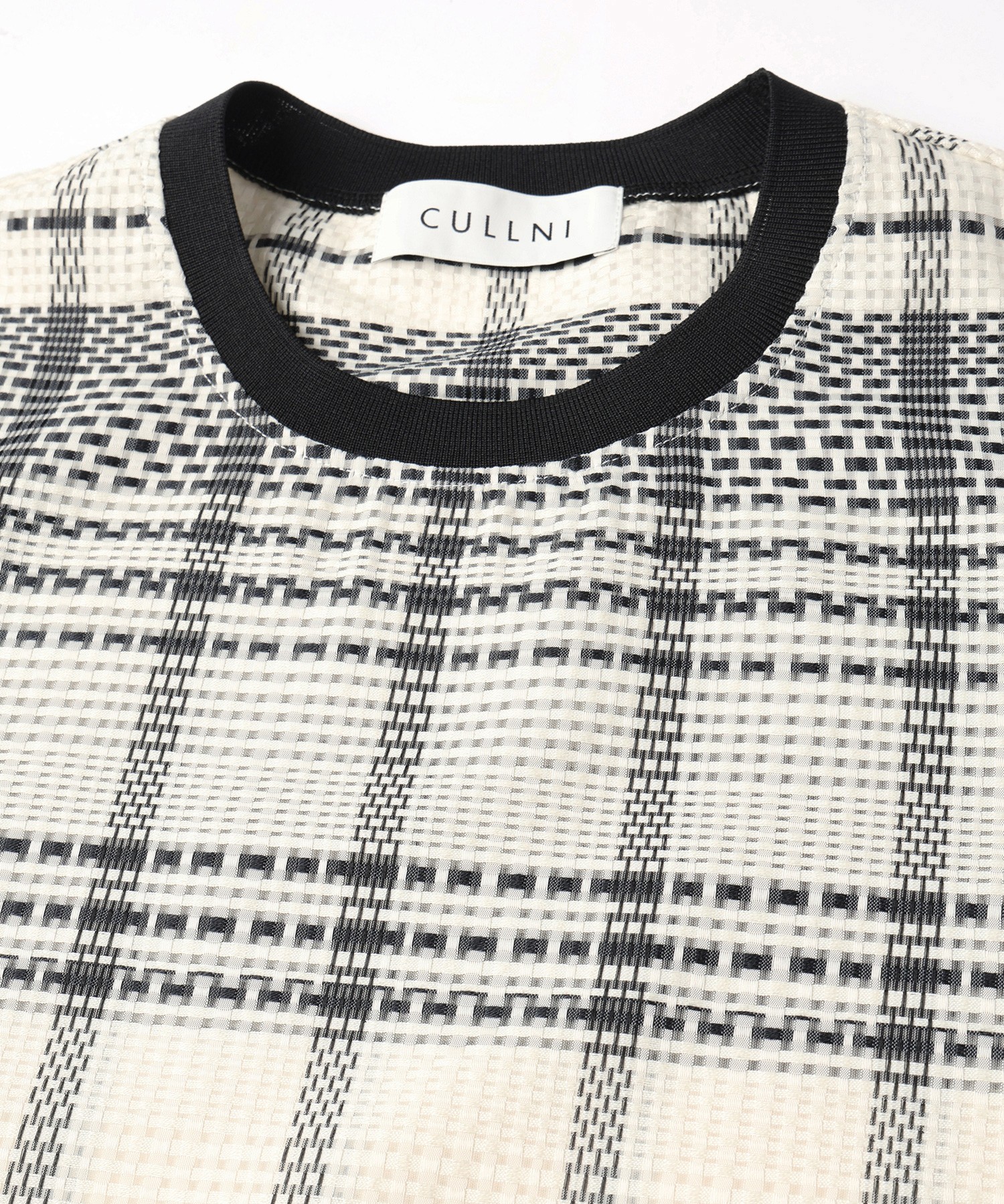 Sheer Tile Check Drawstring Short Sleeve Pullover