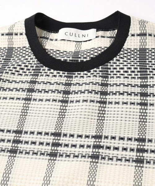 Sheer Tile Check Drawstring Short Sleeve Pullover