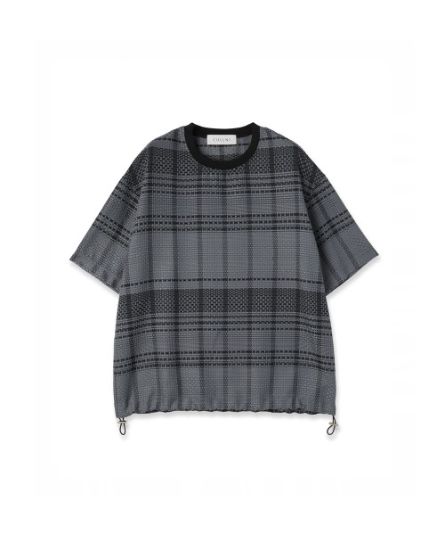 Sheer Tile Check Drawstring Short Sleeve Pullover