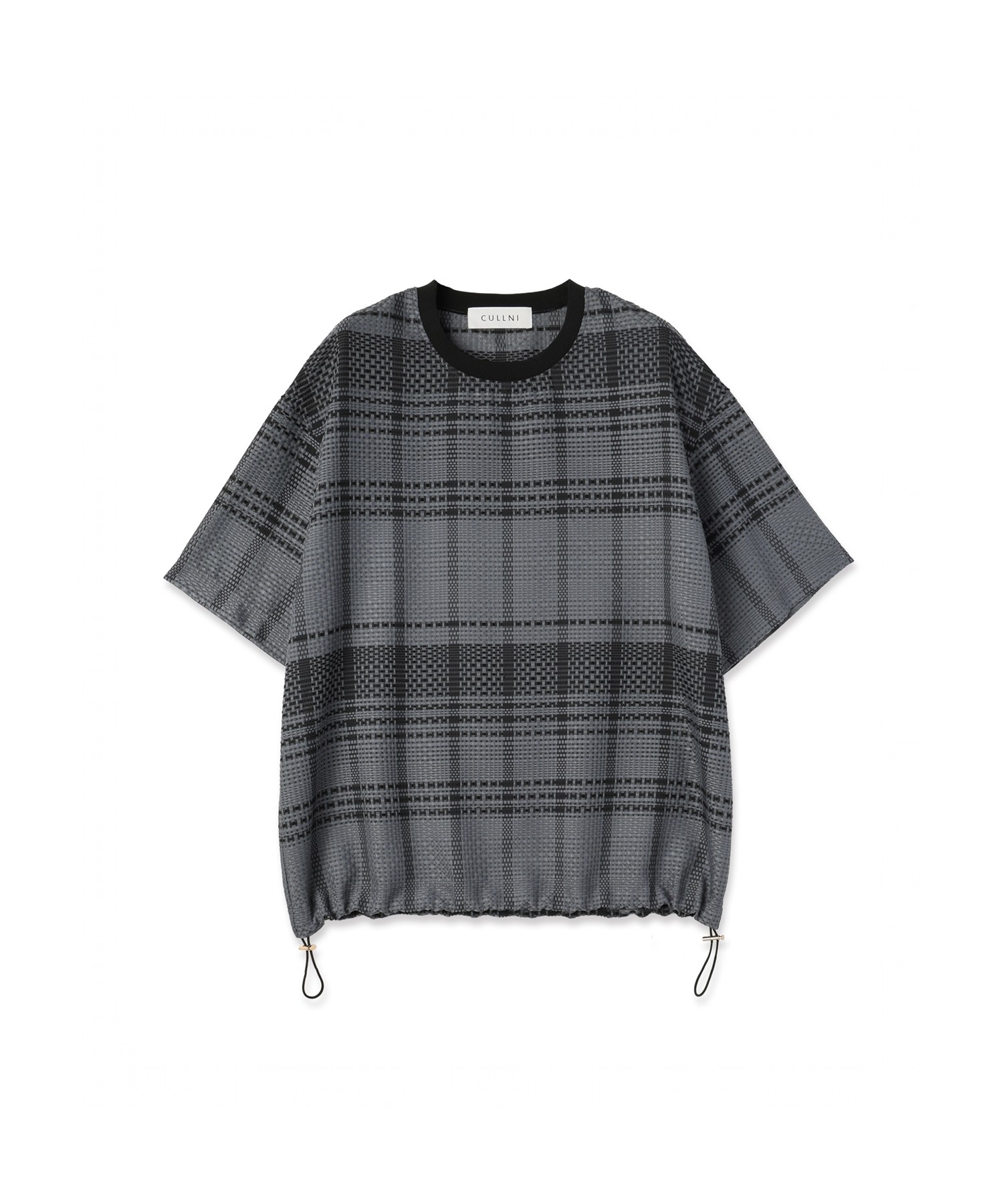 Sheer Tile Check Drawstring Short Sleeve Pullover
