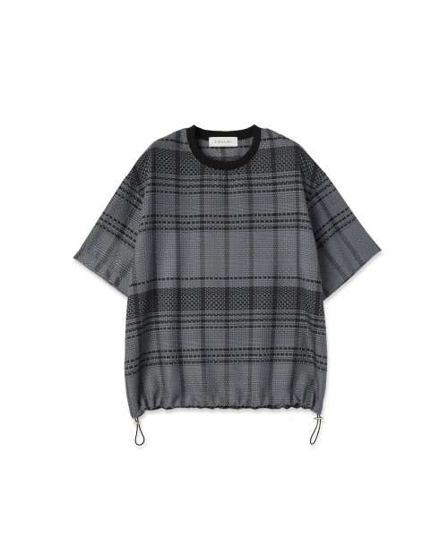 Sheer Tile Check Drawstring Short Sleeve Pullover
