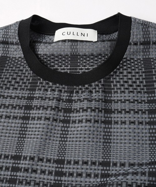 Sheer Tile Check Drawstring Short Sleeve Pullover