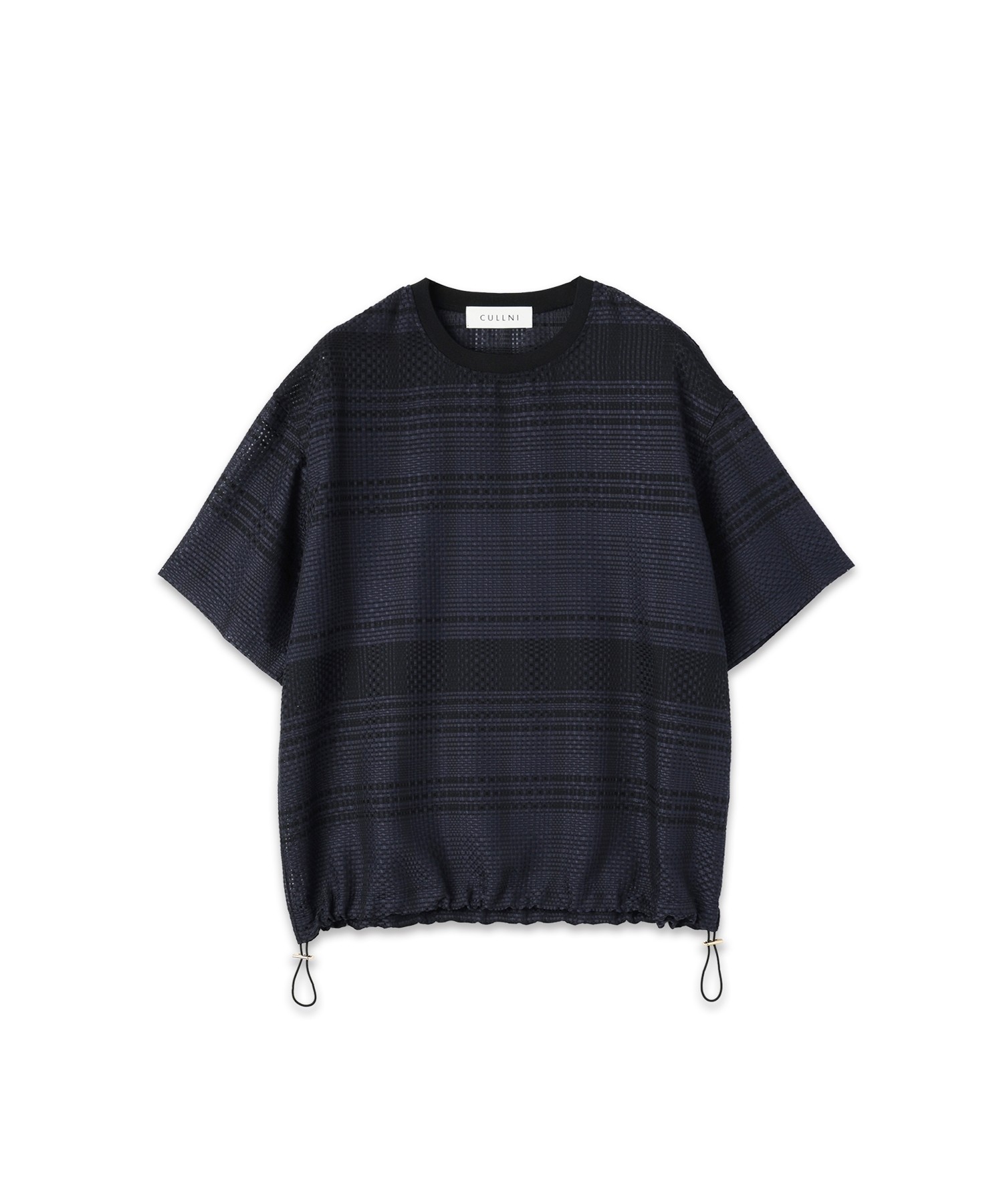 Sheer Tile Check Drawstring Short Sleeve Pullover