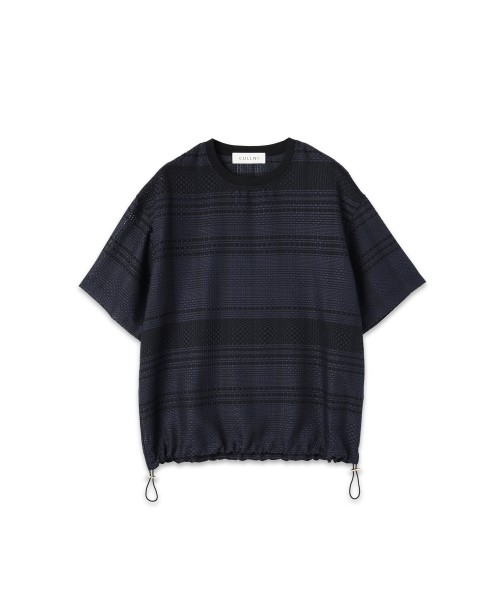 Sheer Tile Check Drawstring Short Sleeve Pullover